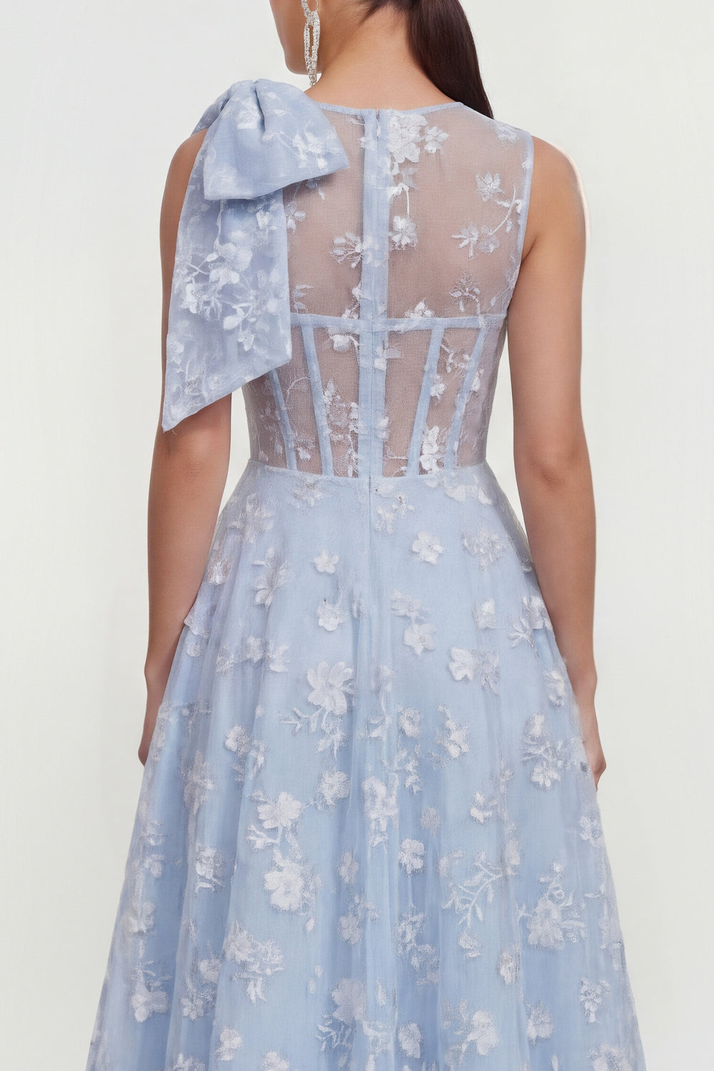 Floral Apricot A Line Bowed Midi Wedding Guest Dress
