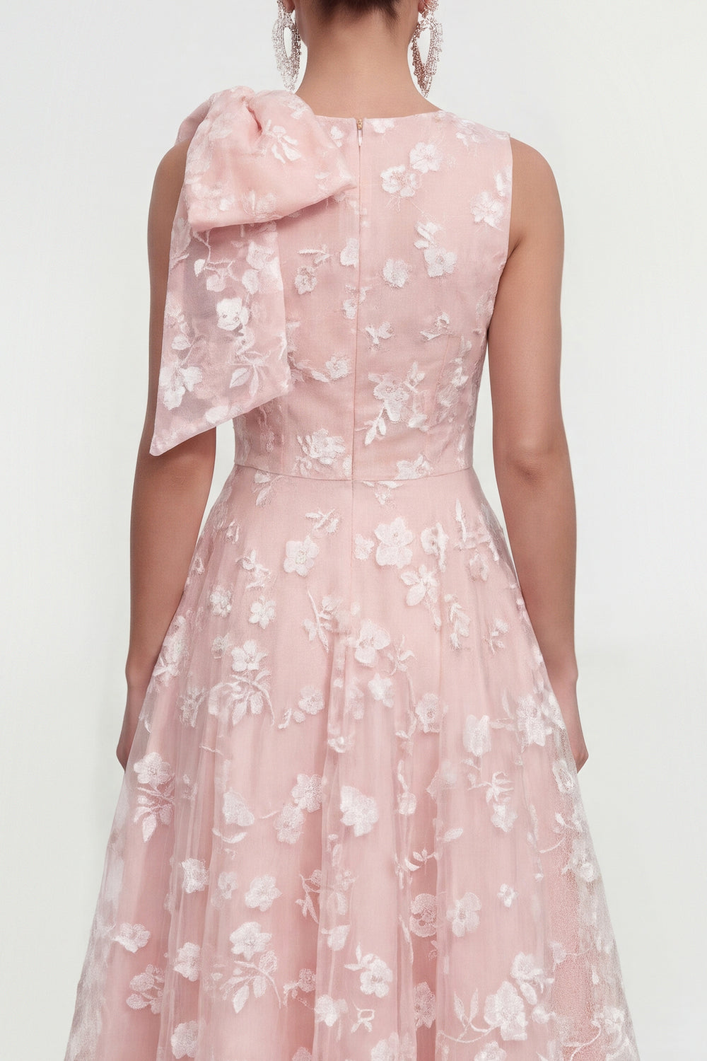 Floral Apricot A Line Bowed Midi Wedding Guest Dress