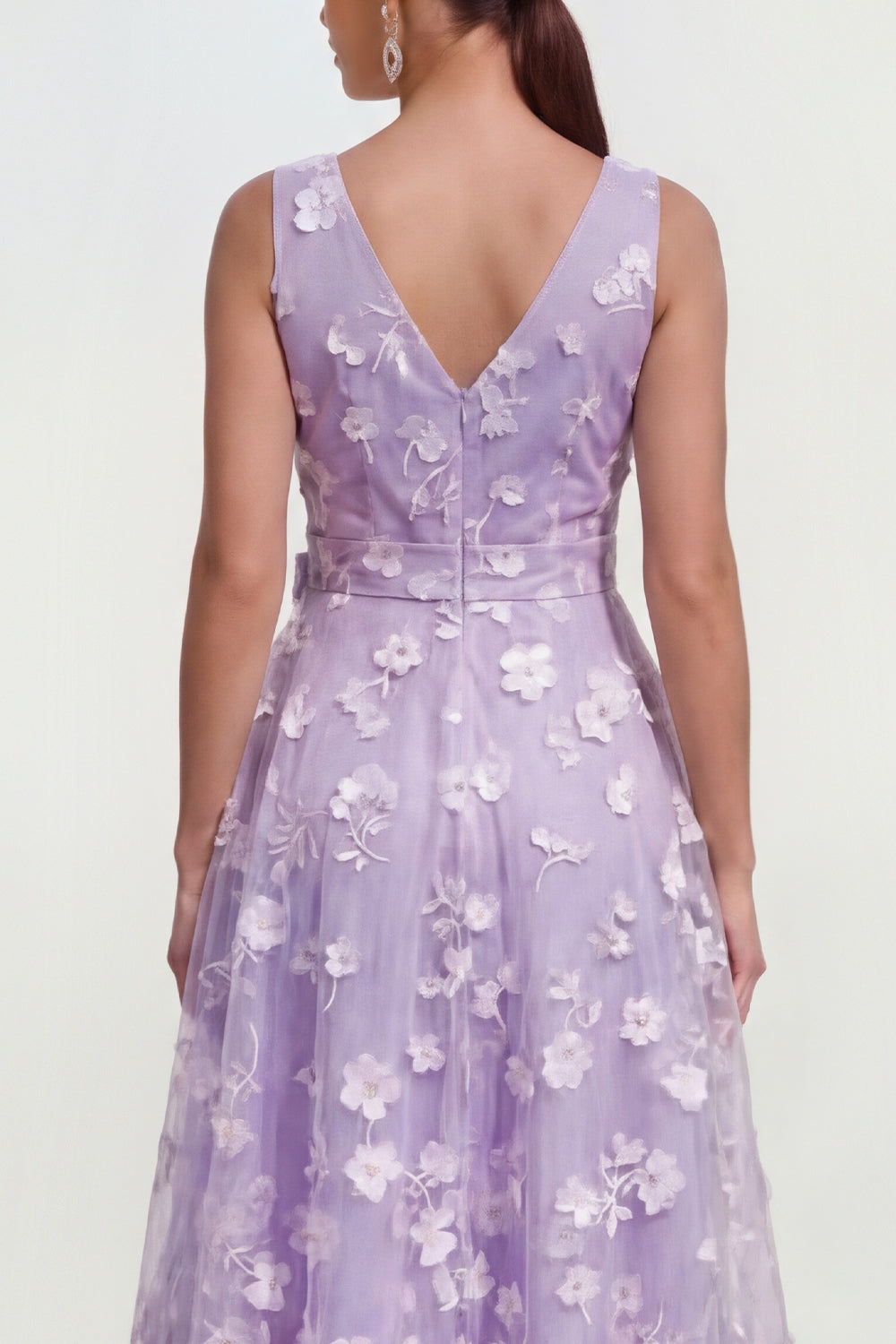 Blue Floral A Line Midi Wedding Guest Dress with Bow