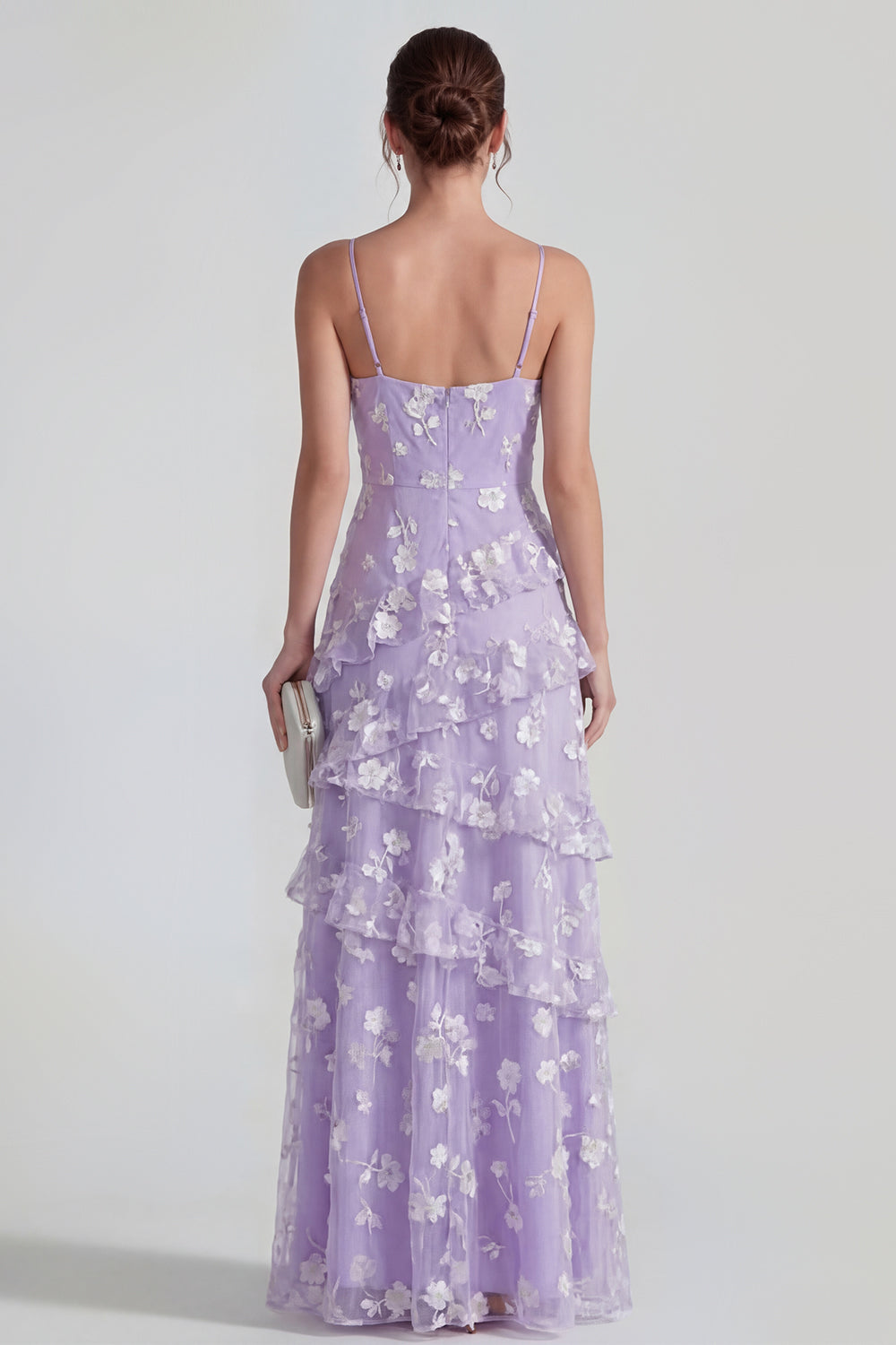 Blue Floral A Line Ruffled Maxi Wedding Guest Dress