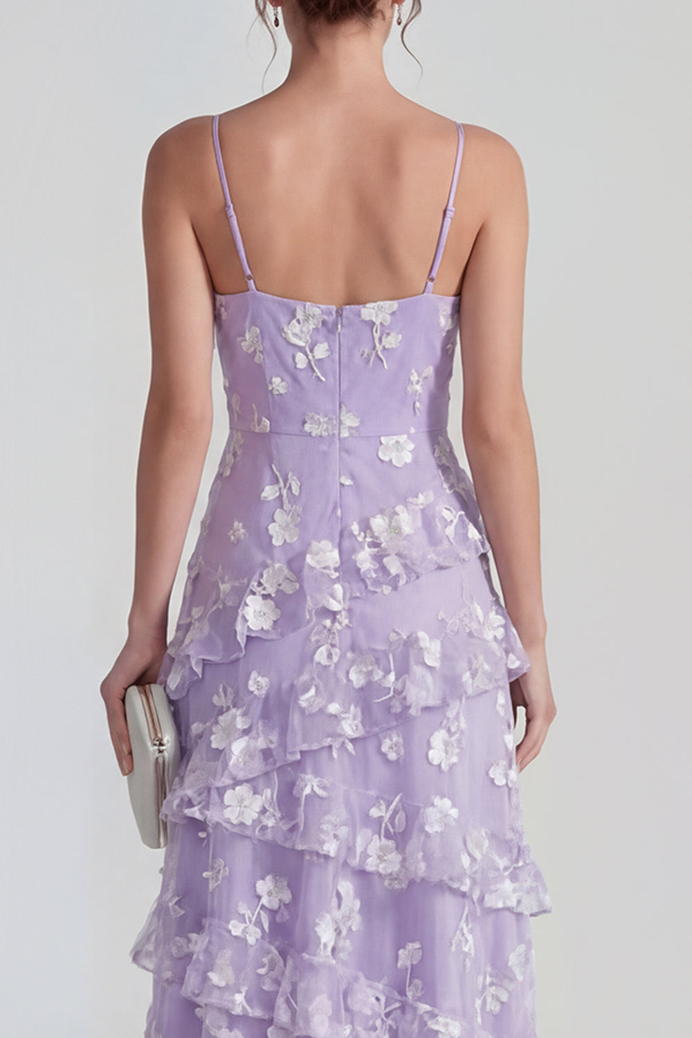 Blue Floral A Line Ruffled Maxi Wedding Guest Dress