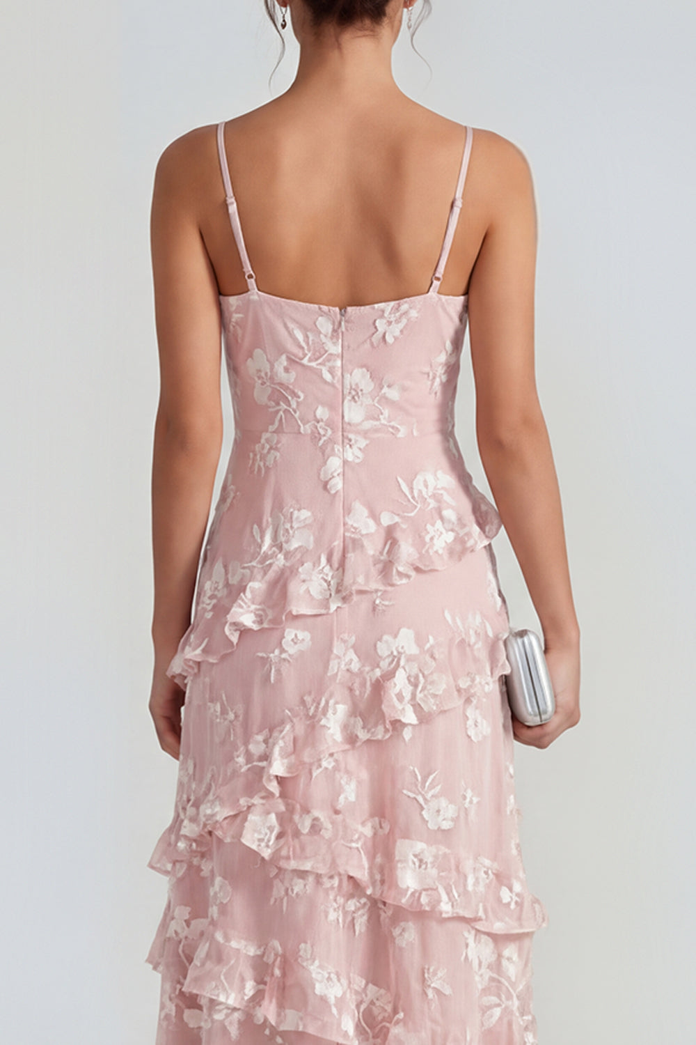 Blue Floral A Line Ruffled Maxi Wedding Guest Dress