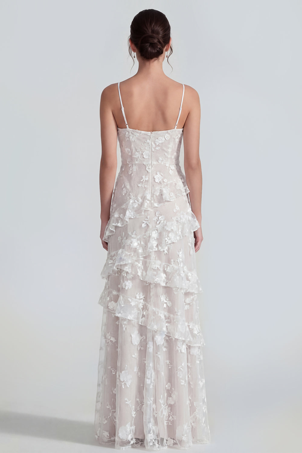 Blue Floral A Line Ruffled Maxi Wedding Guest Dress