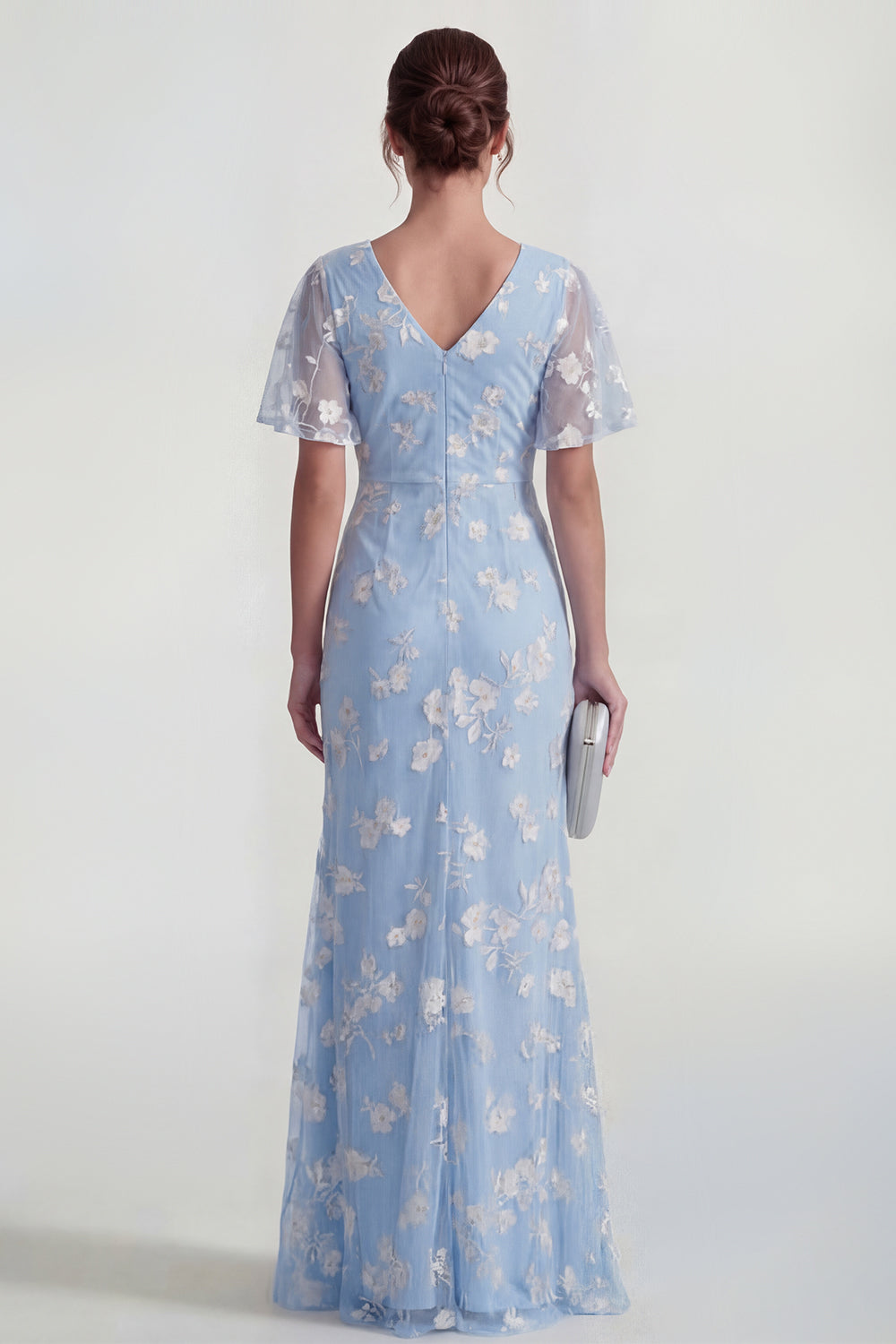 Floral Mermaid Ruched Short Sleeve Apricot Wedding Guest Dress