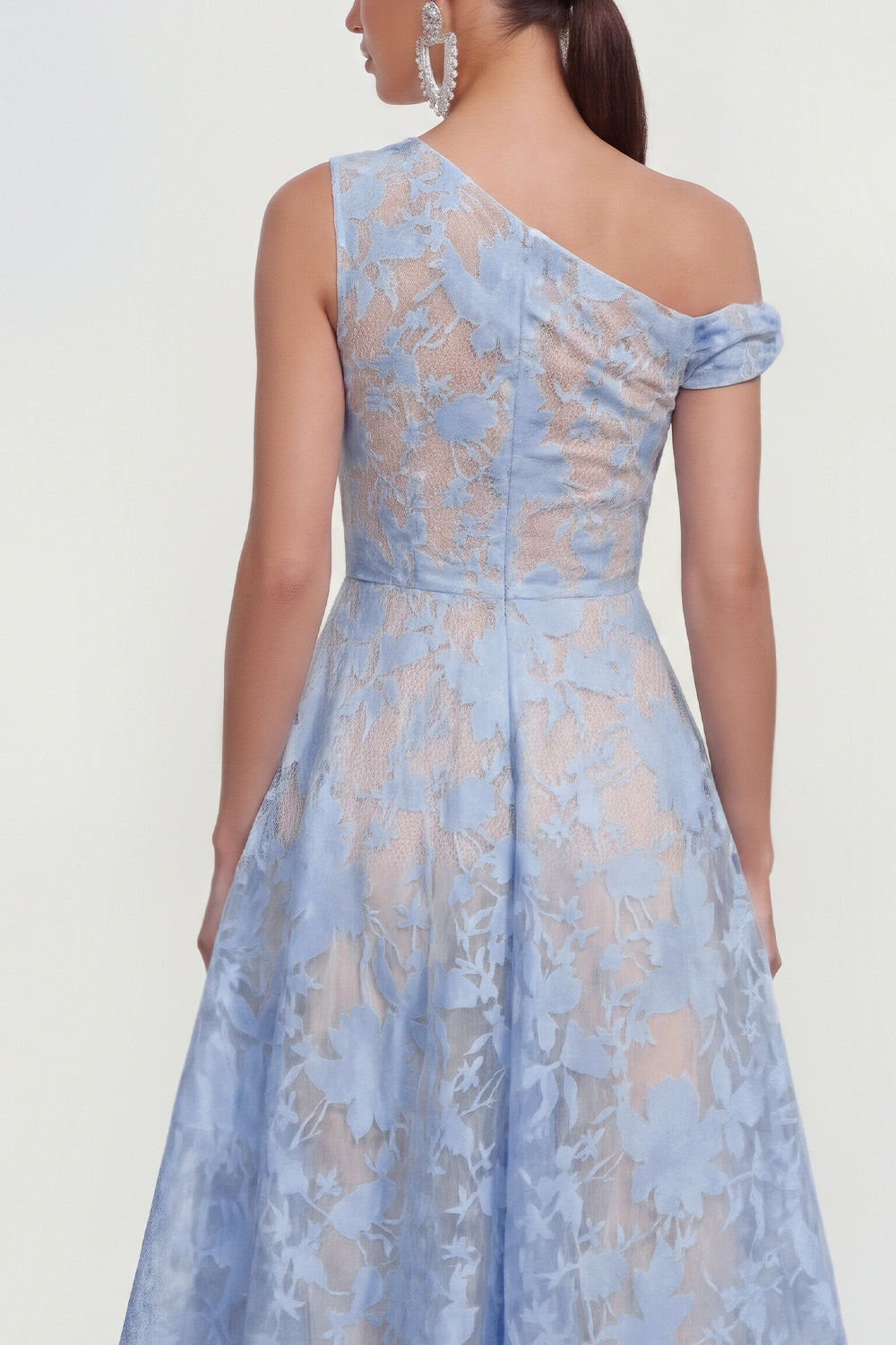 Floral Yellow Asymmetrical Neck A Line Wedding Guest Dress