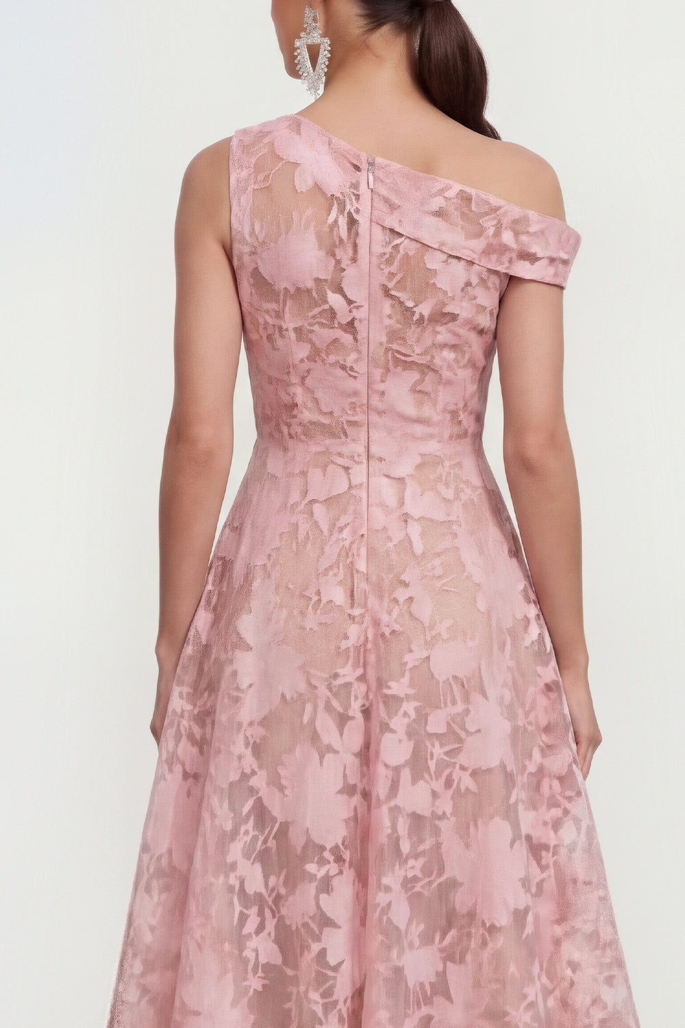 Floral Yellow Asymmetrical Neck A Line Wedding Guest Dress