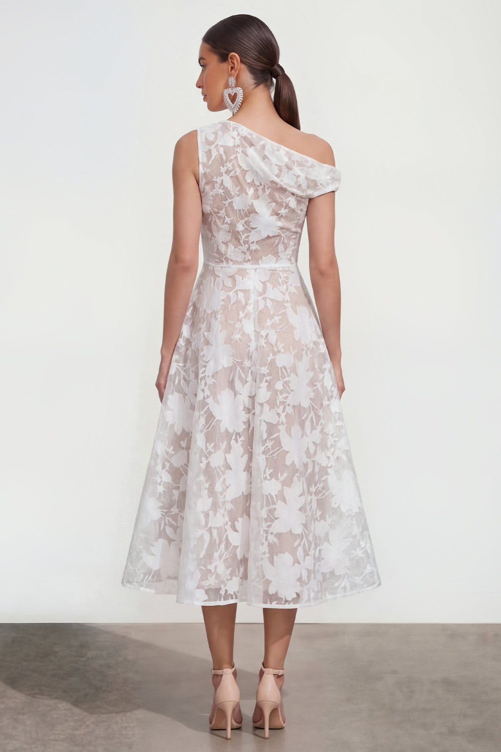 Floral Yellow Asymmetrical Neck A Line Wedding Guest Dress