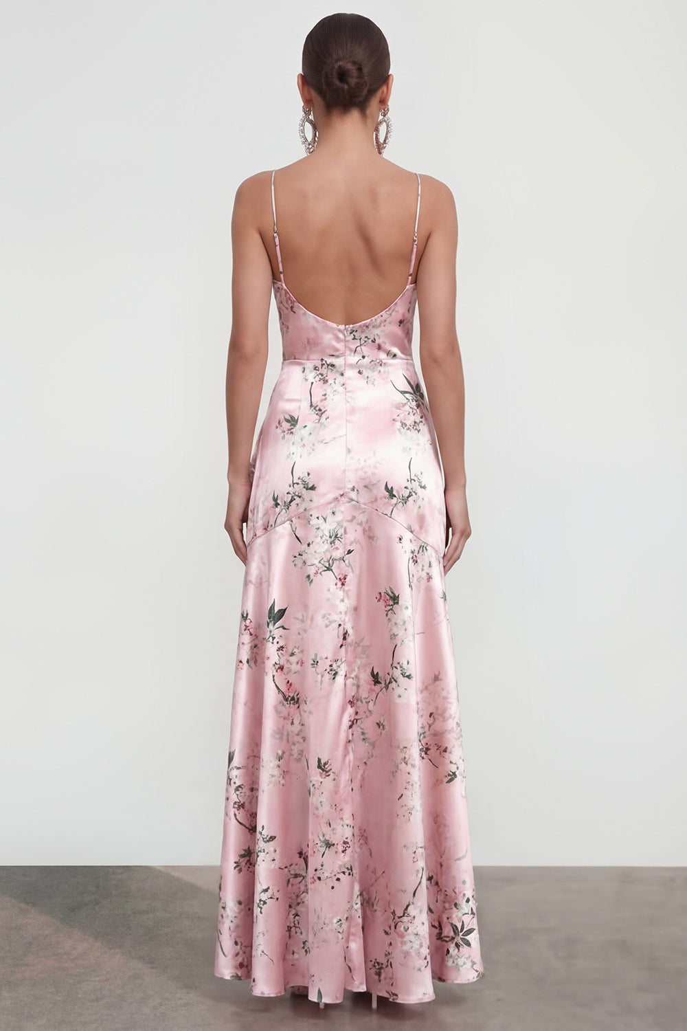 Floral Blue A Line Satin Ruffled Wedding Guest Dress