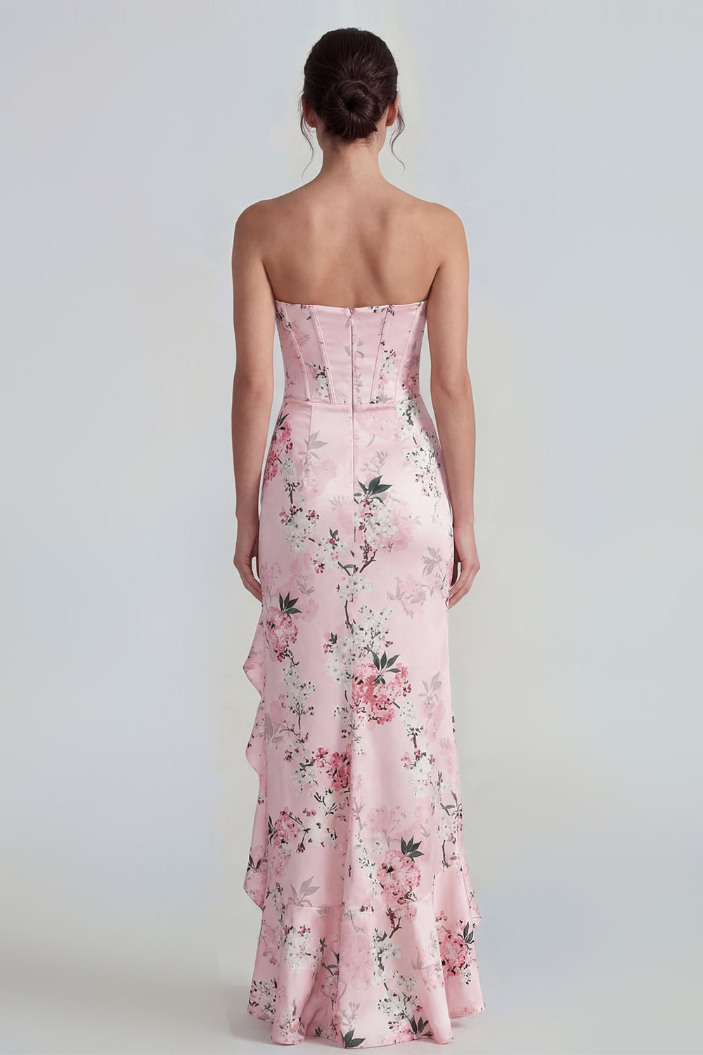 Strapless Floral Blue Mermaid Ruffled Wedding Guest Dress