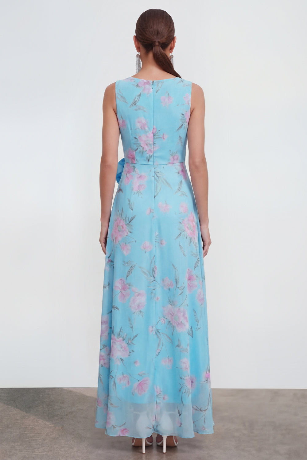 Ruffled A Line Blue Floral Wedding Guest Dress with 3D Flowers