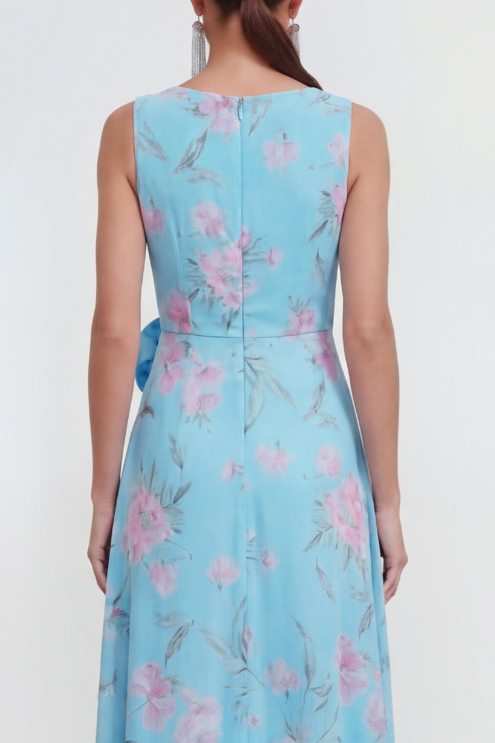Ruffled A Line Blue Floral Wedding Guest Dress with 3D Flowers