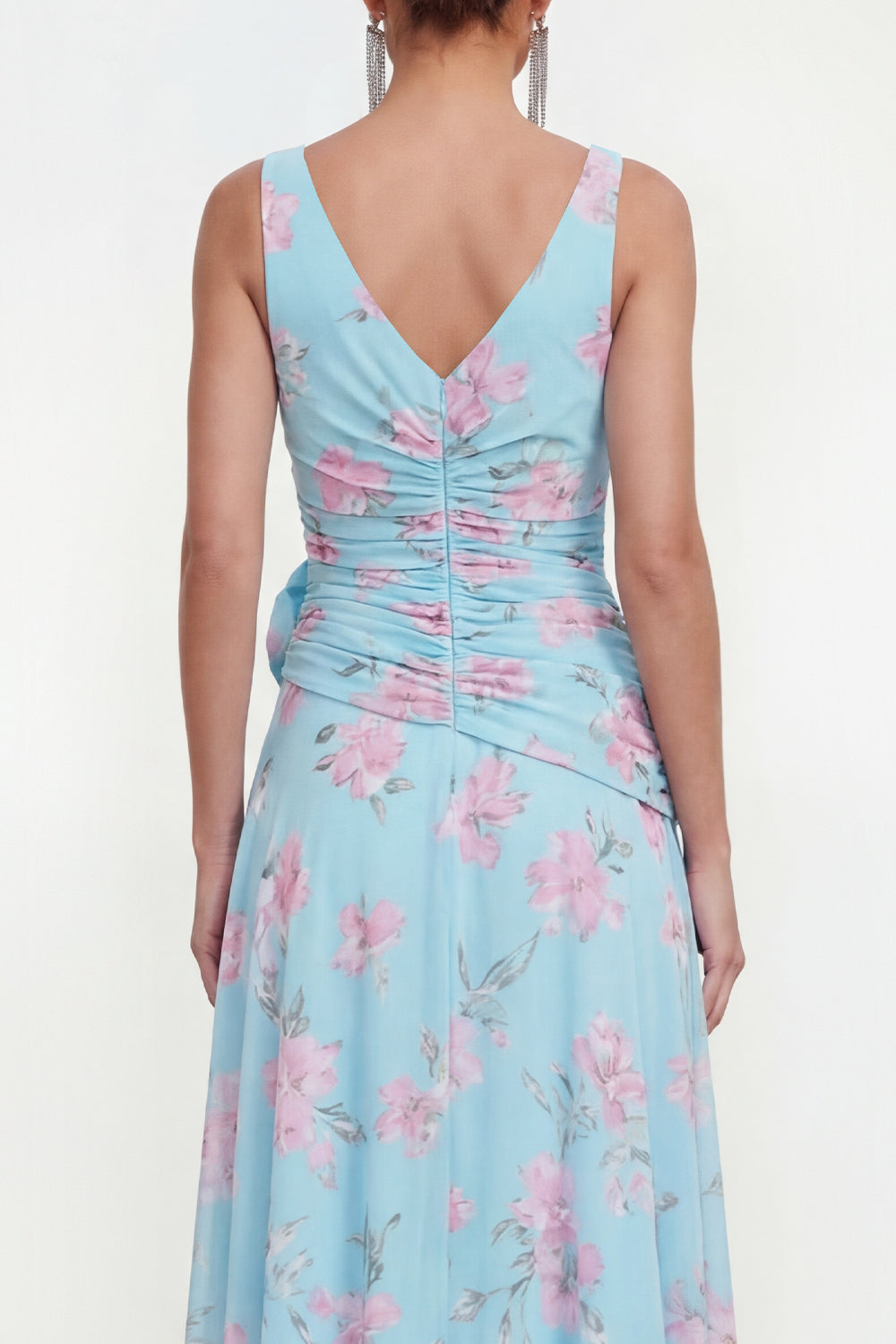 Ruched V Neck A Line Green Wedding Guest Dress with Slit