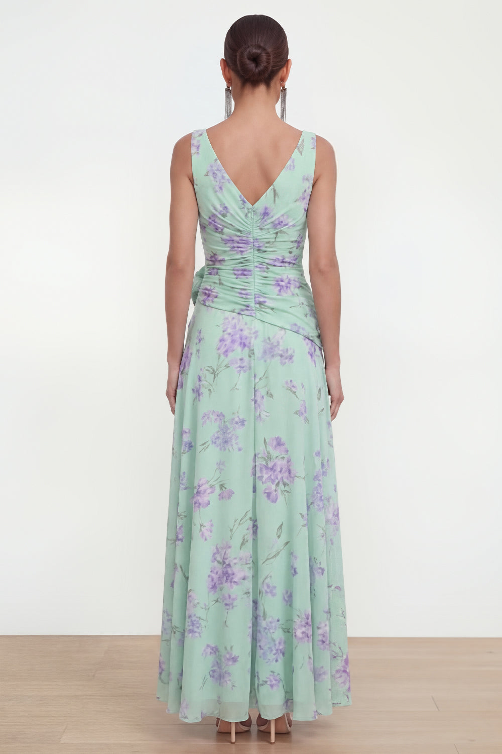 Ruched V Neck A Line Green Wedding Guest Dress with Slit