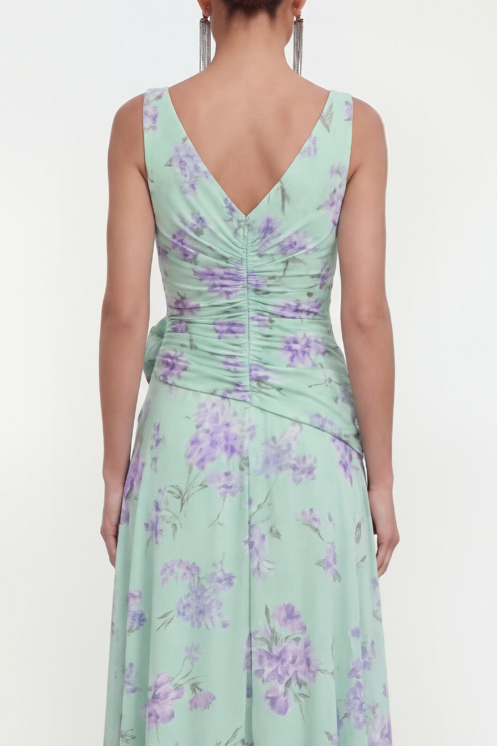 Ruched V Neck A Line Green Wedding Guest Dress with Slit