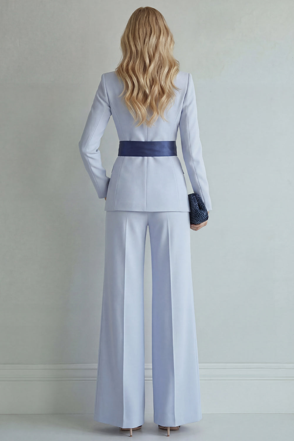 Pink Peaked Lapel 2 Piece Women Suits with Belt