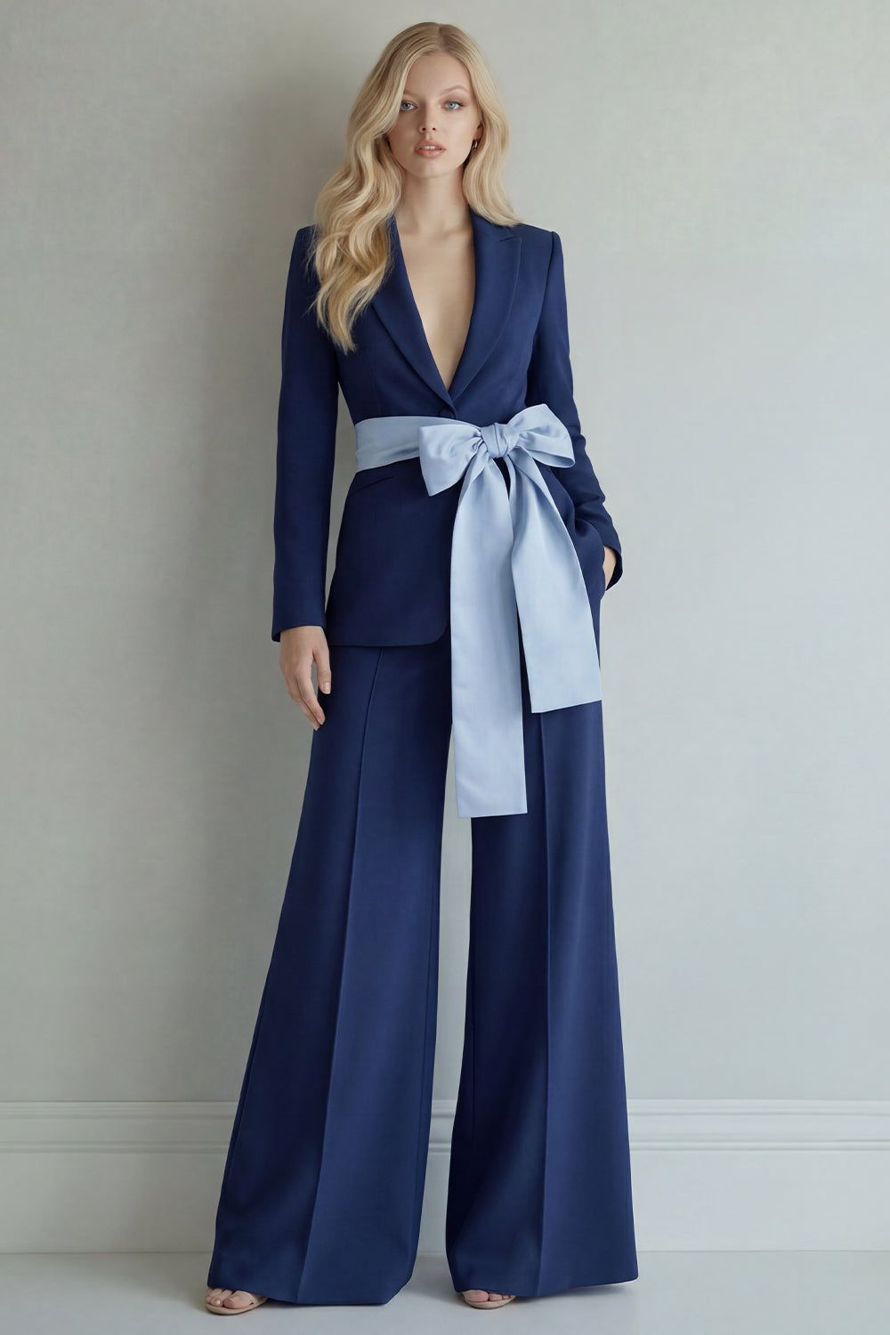 Pink Peaked Lapel 2 Piece Women Suits with Belt