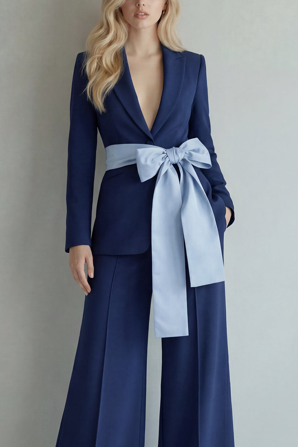 Pink Peaked Lapel 2 Piece Women Suits with Belt