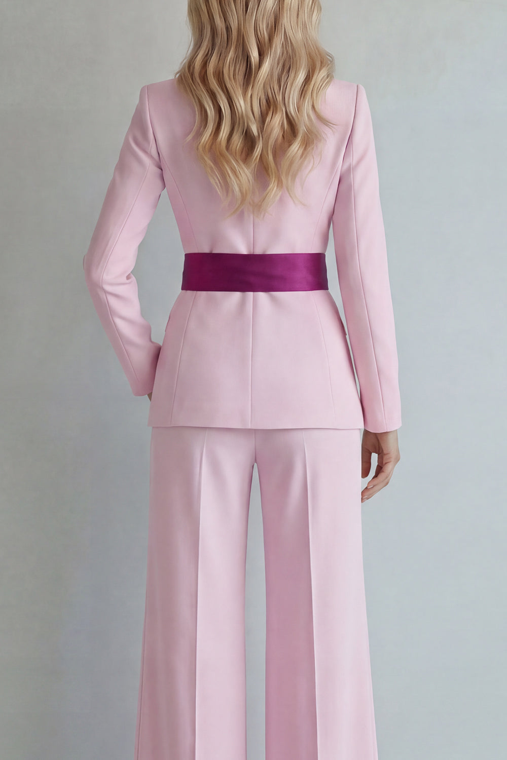 Pink Peaked Lapel 2 Piece Women Suits with Belt