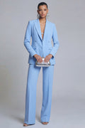 Blue 2 Piece Peaked Lapel Women Suits