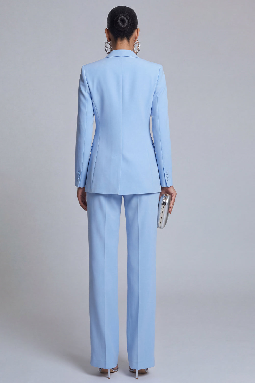 Blue 2 Piece Peaked Lapel Women Suits