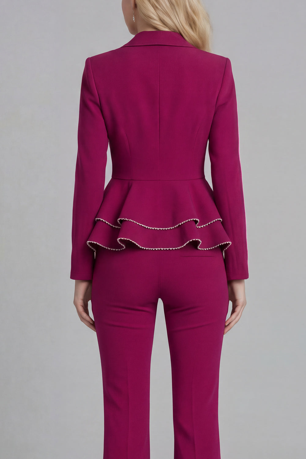 2 Piece Ruffled Fuchsia Slim Fit Women Suits