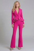 2 Piece Ruffled Fuchsia Slim Fit Women Suits