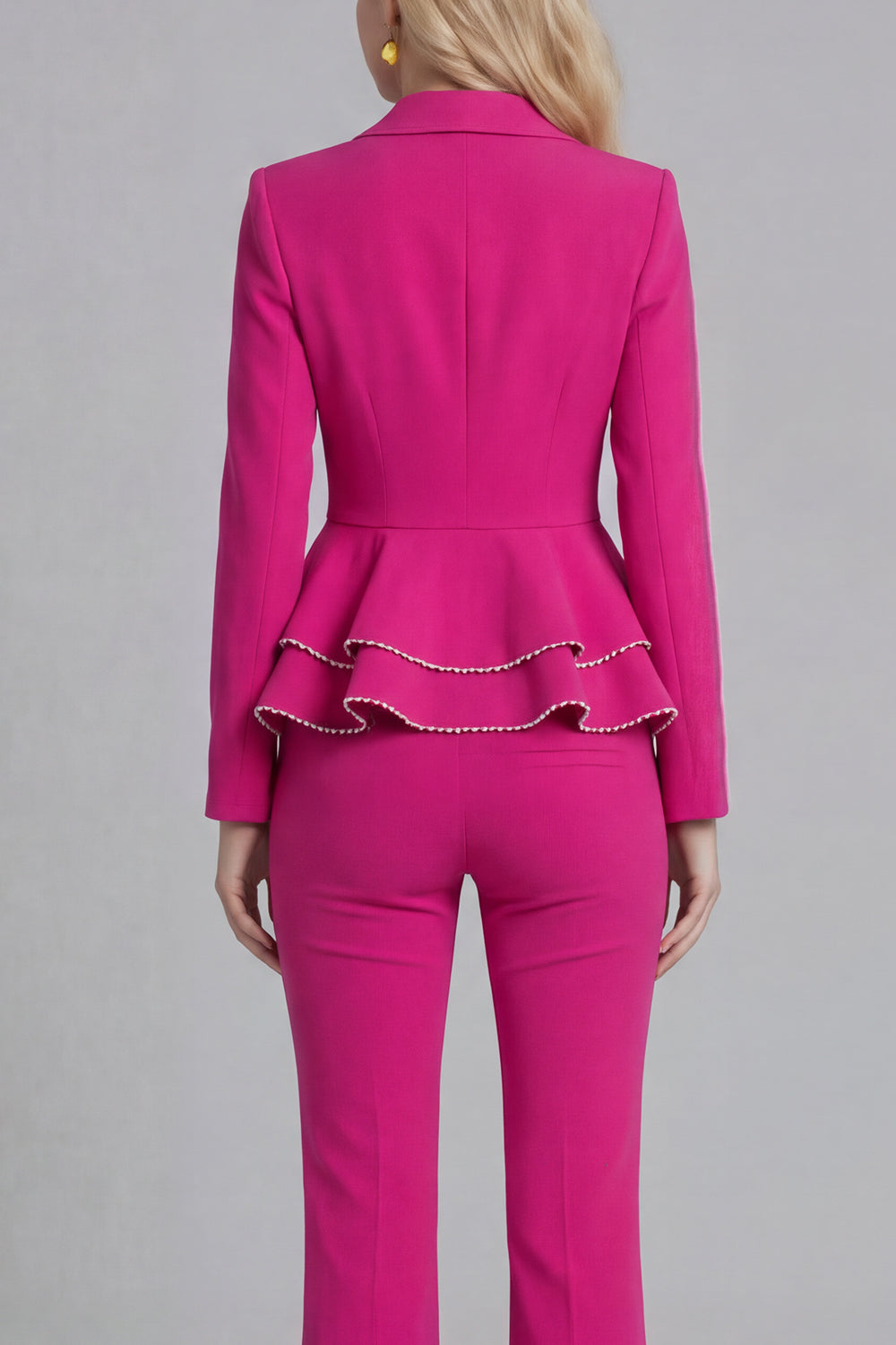 2 Piece Ruffled Fuchsia Slim Fit Women Suits