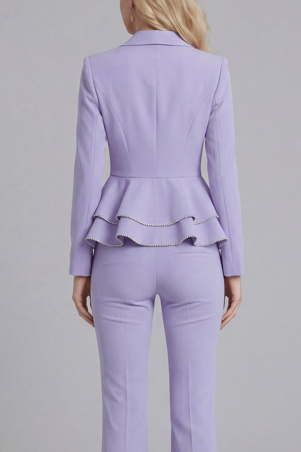 2 Piece Ruffled Fuchsia Slim Fit Women Suits