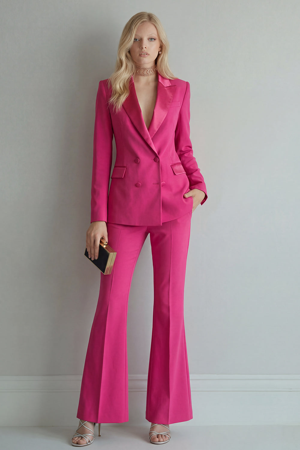Blue 2 Piece Peaked Lapel Double Breasted Women Suits