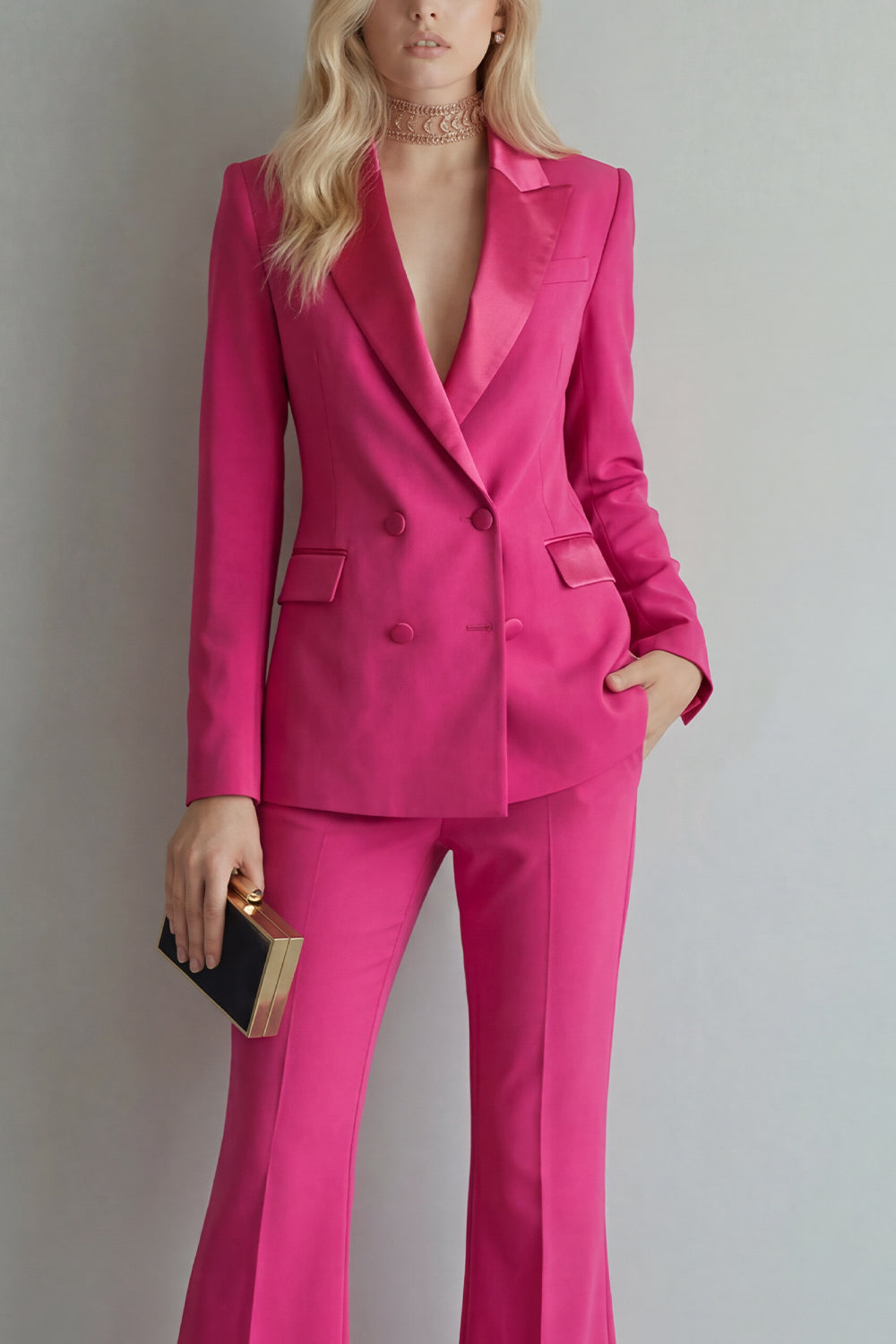 Blue 2 Piece Peaked Lapel Double Breasted Women Suits