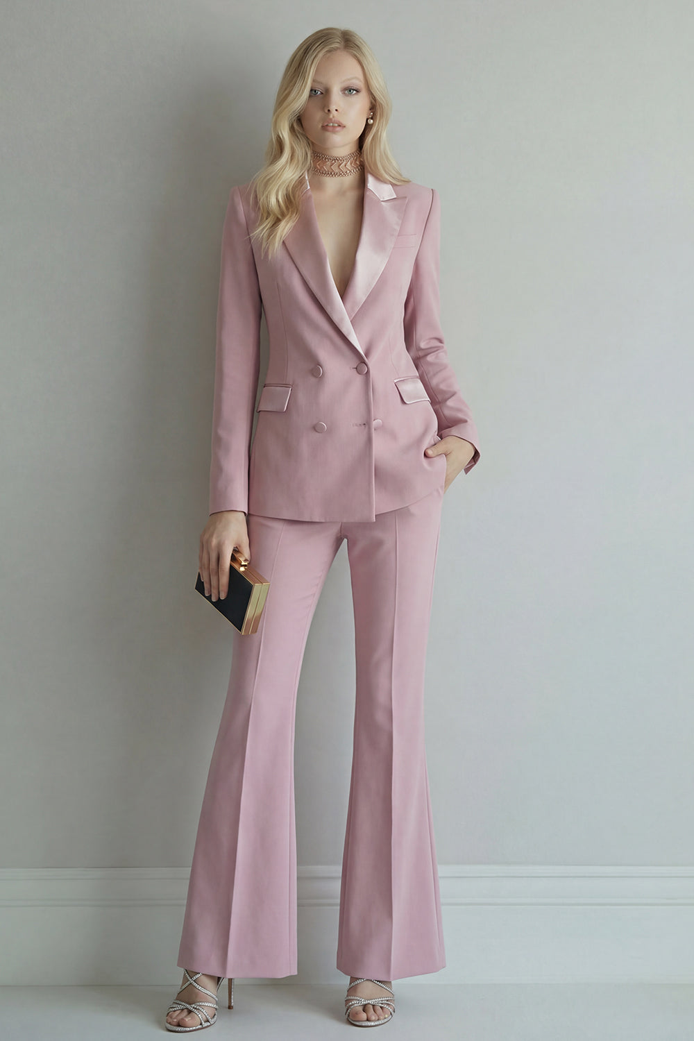 Blue 2 Piece Peaked Lapel Double Breasted Women Suits