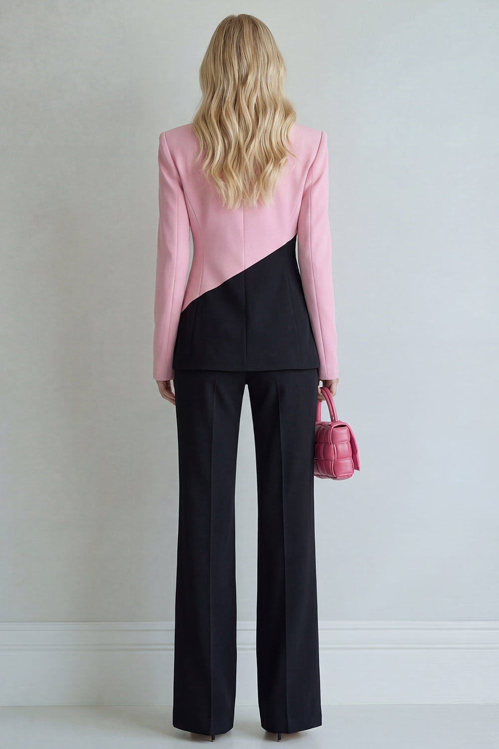 Colorblock Black Pink 2 Piece Slim Fit Women Suits