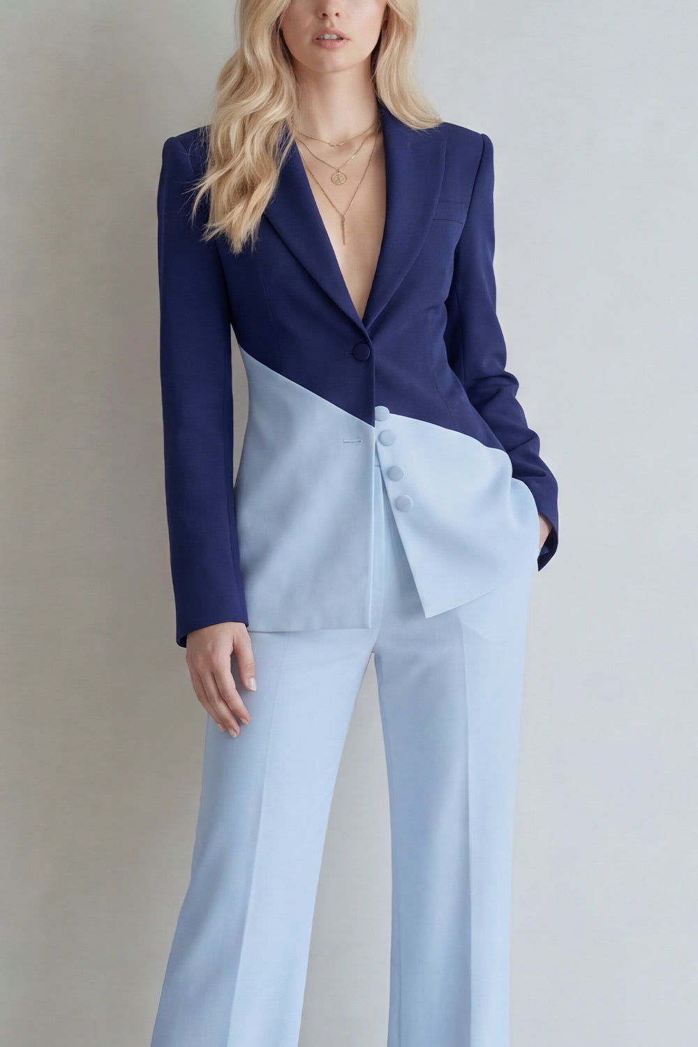 Colorblock Black Pink 2 Piece Slim Fit Women Suits
