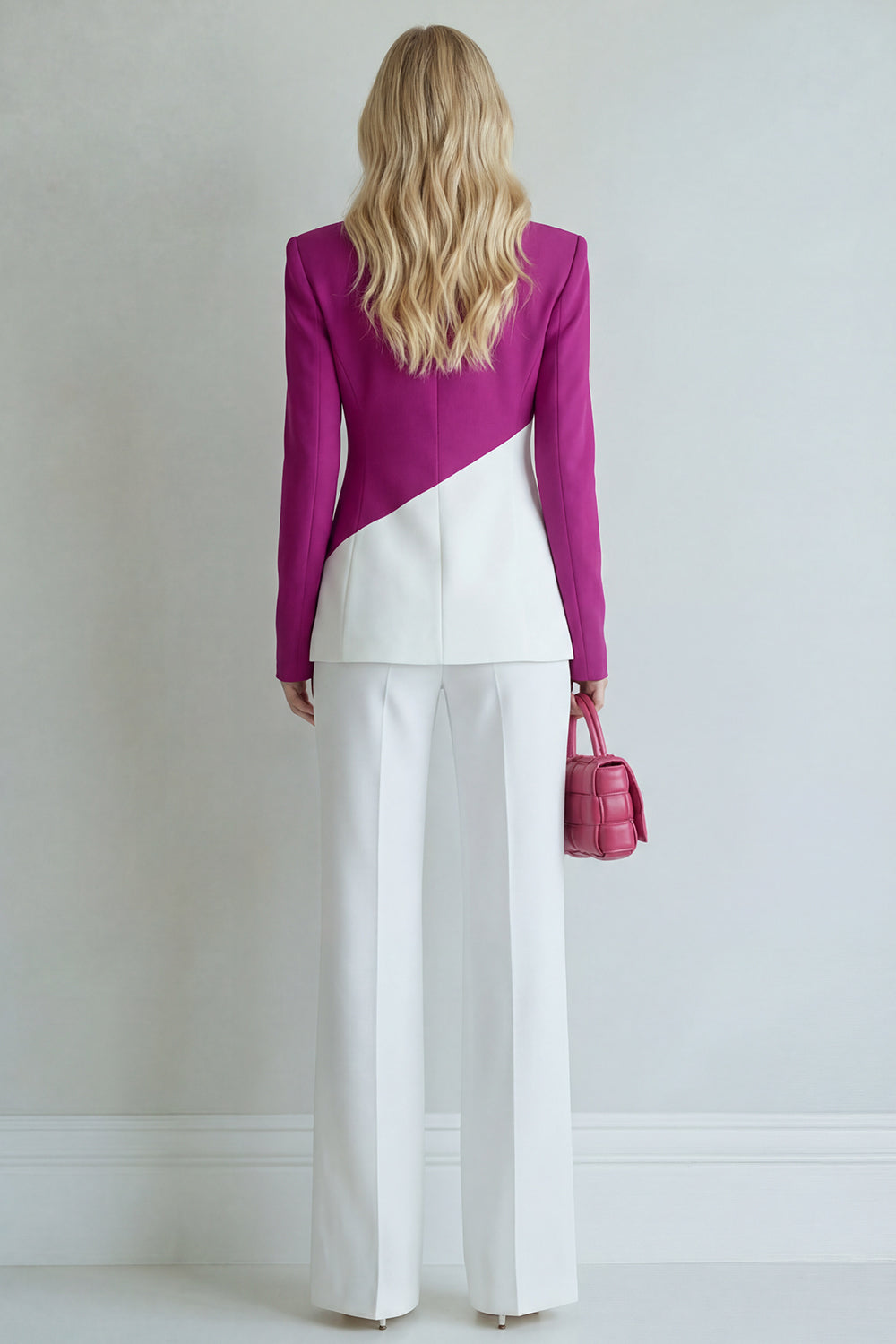 Colorblock Black Pink 2 Piece Slim Fit Women Suits