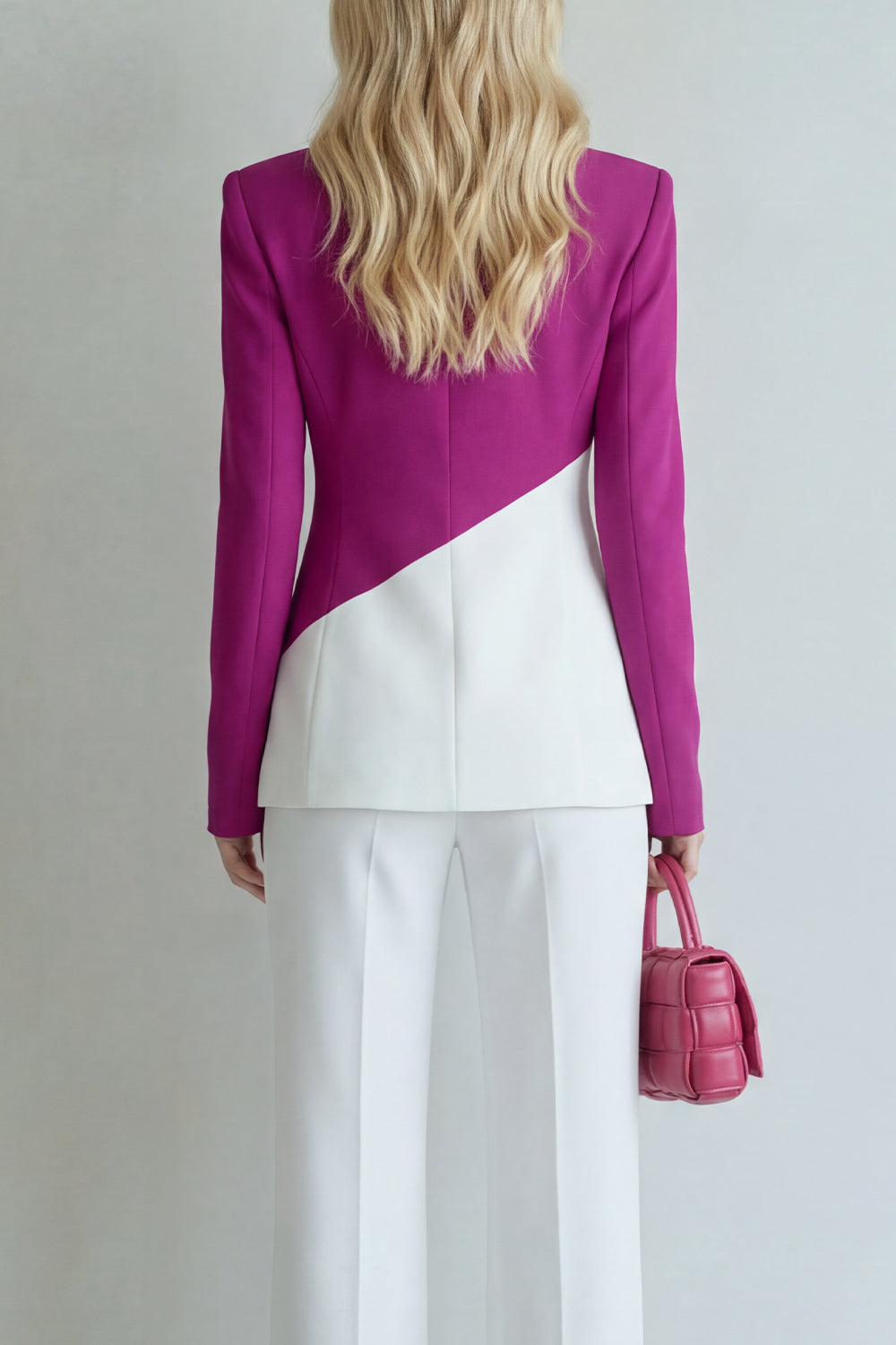 Colorblock Black Pink 2 Piece Slim Fit Women Suits