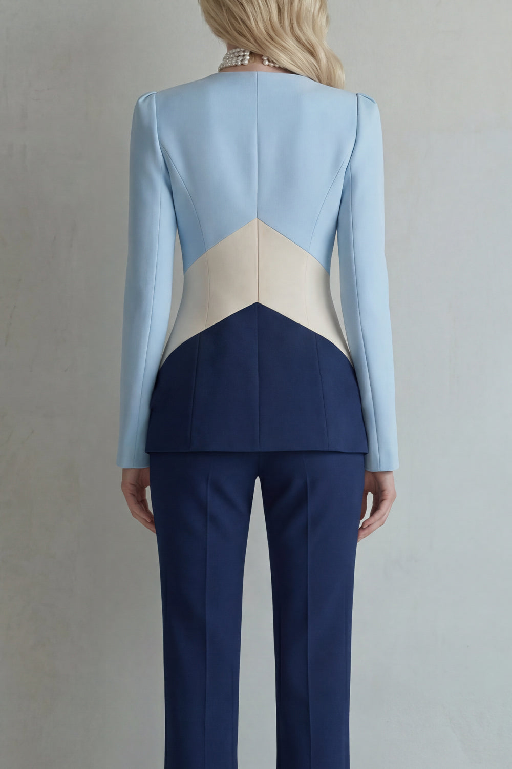 Blue Navy Cut Out 2 Piece Colorblock Slim Fit Women Suits
