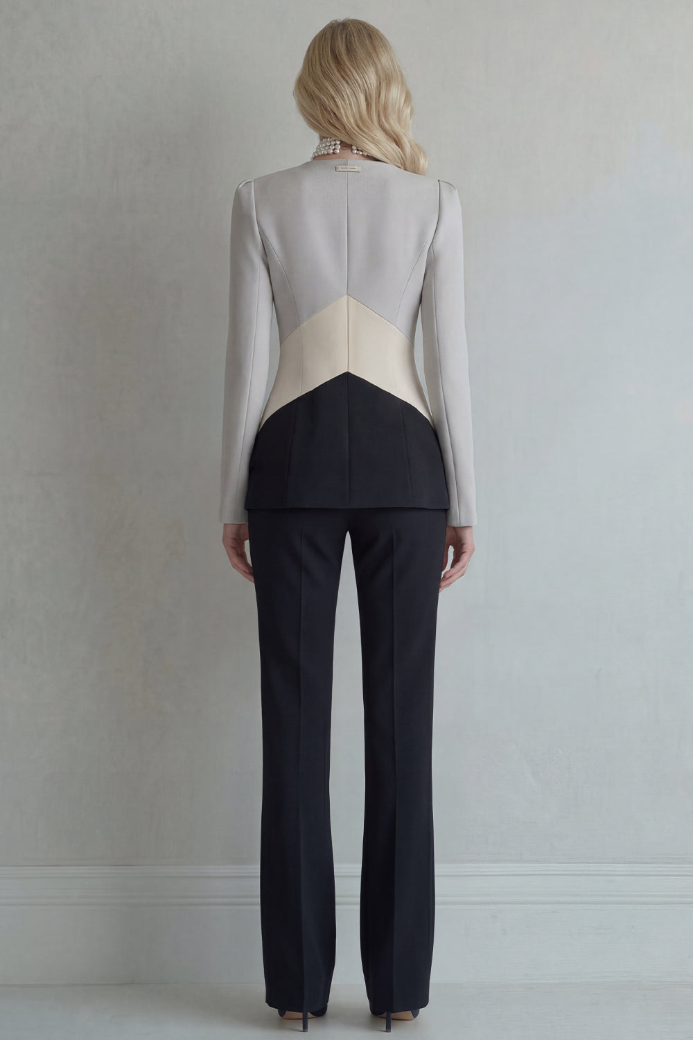 Blue Navy Cut Out 2 Piece Colorblock Slim Fit Women Suits