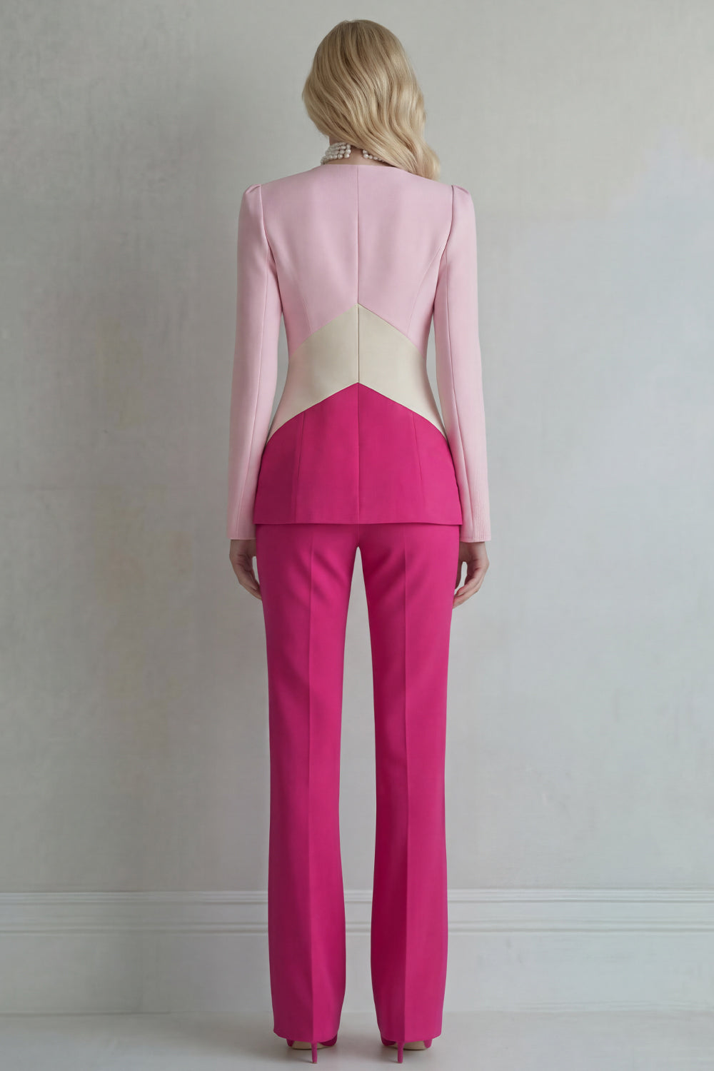 Blue Navy Cut Out 2 Piece Colorblock Slim Fit Women Suits