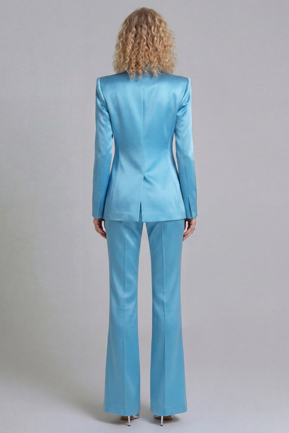 Peaked Lapel Satin Blue 2 Piece Single Buckle Women Suits