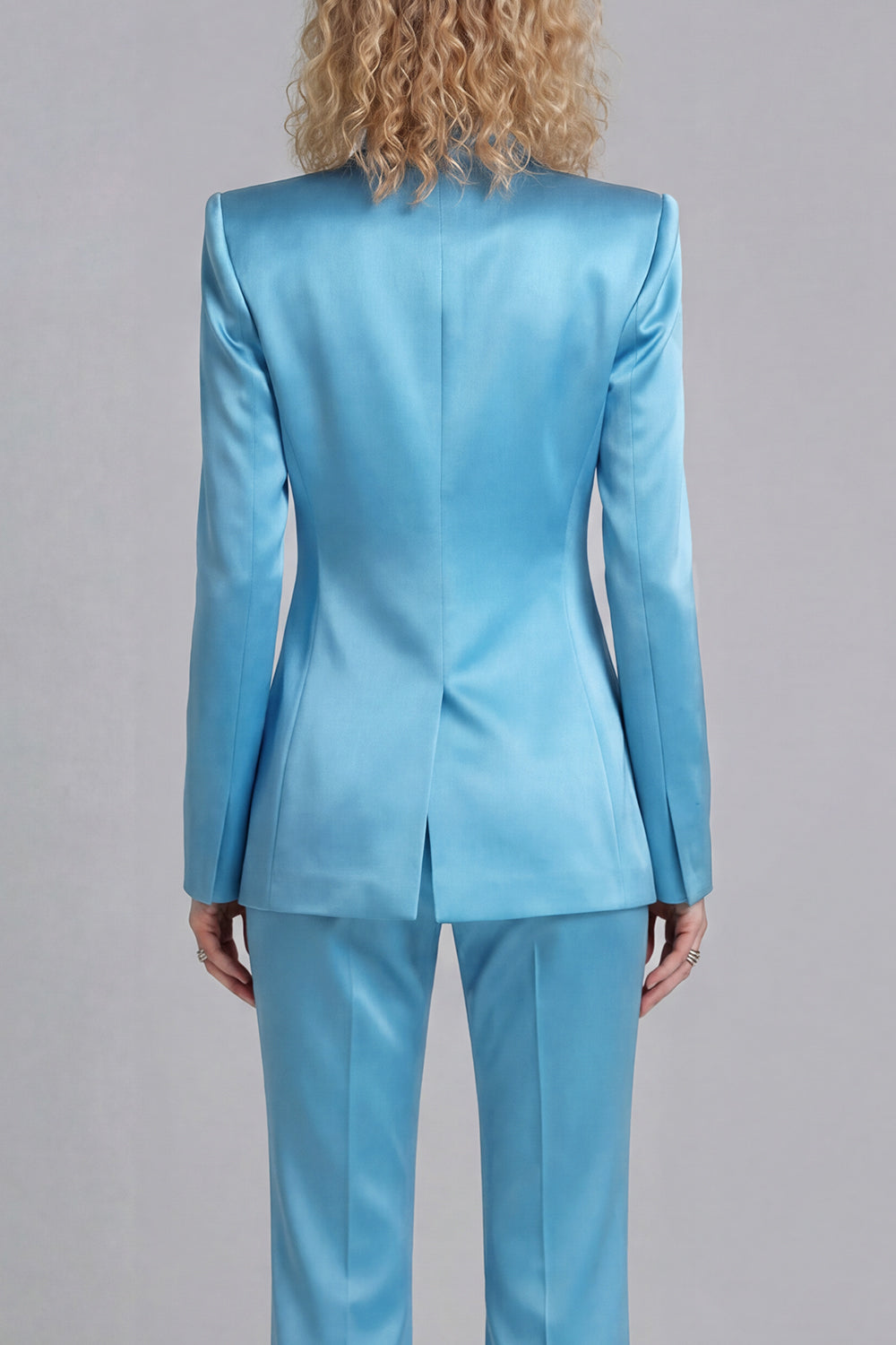 Peaked Lapel Satin Blue 2 Piece Single Buckle Women Suits