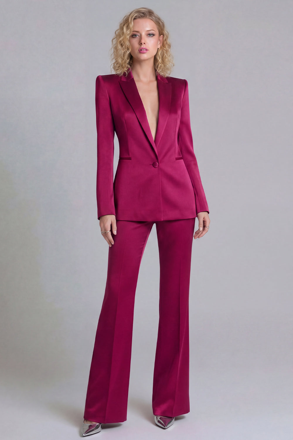 Peaked Lapel Satin Blue 2 Piece Single Buckle Women Suits