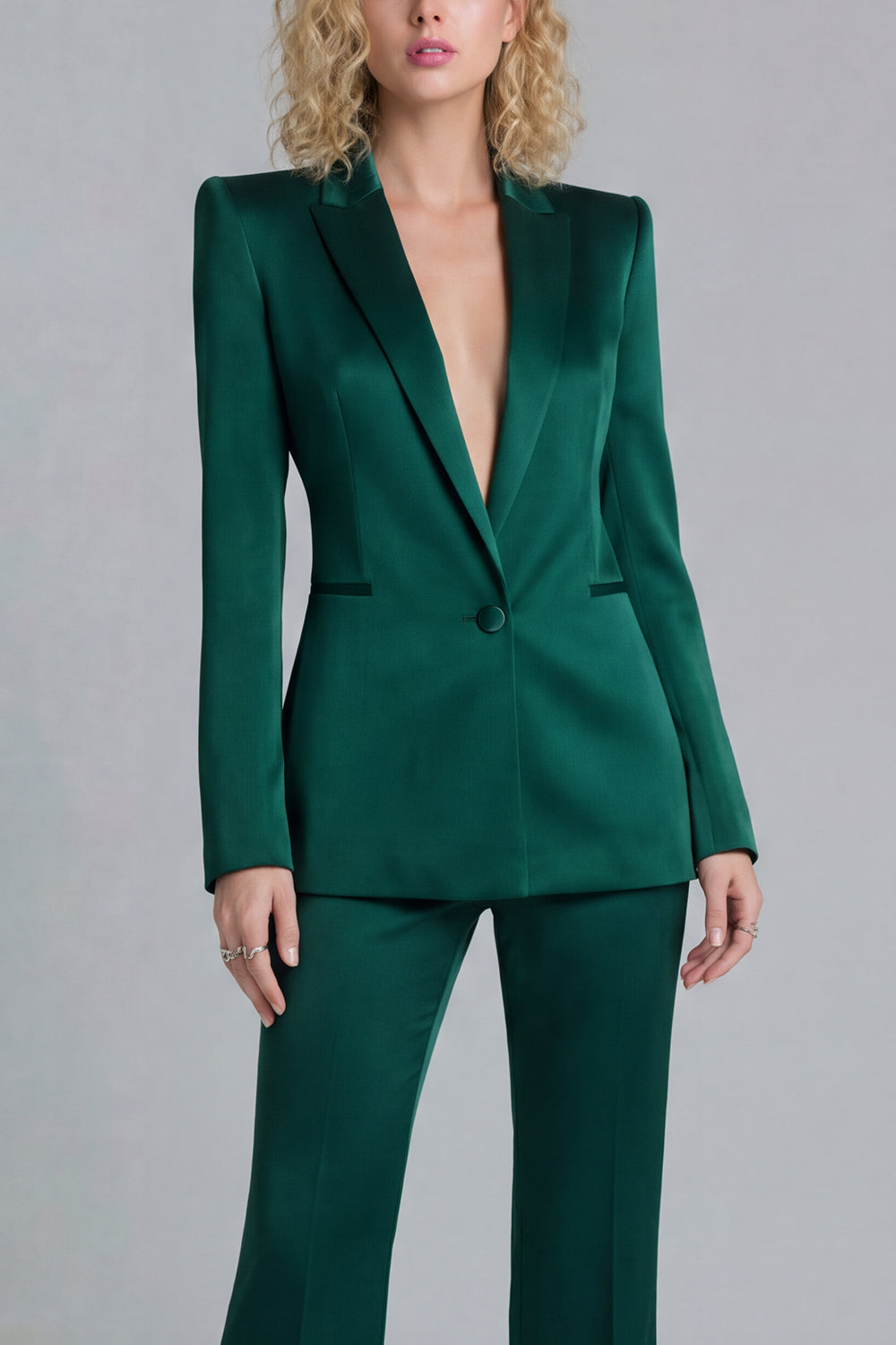 Peaked Lapel Satin Blue 2 Piece Single Buckle Women Suits