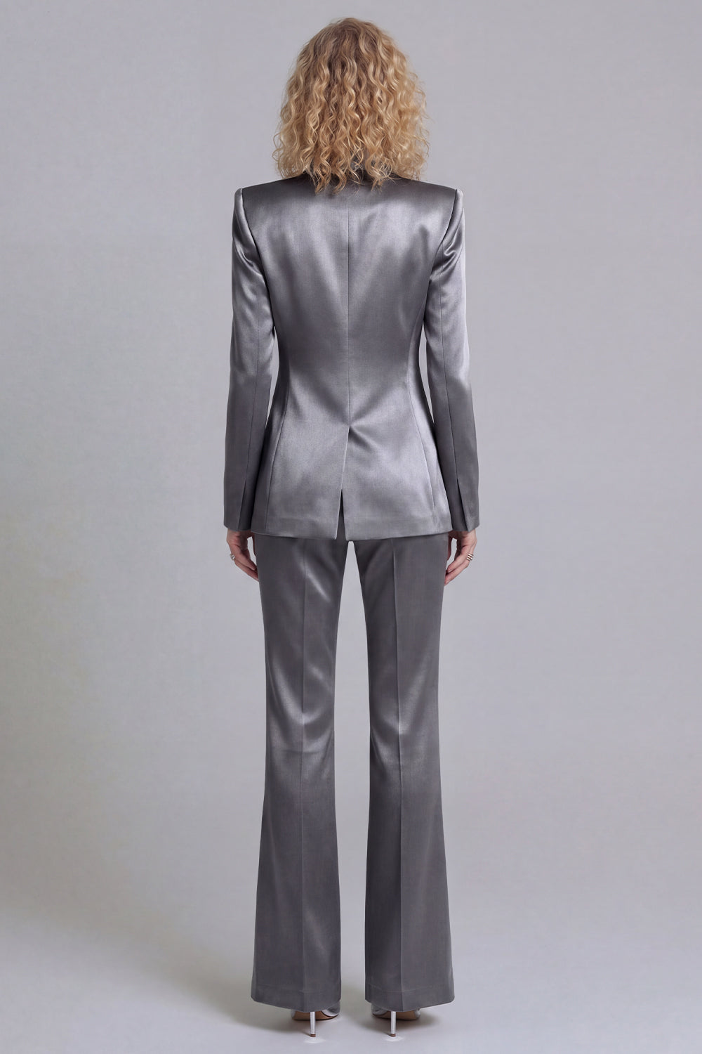 Peaked Lapel Satin Blue 2 Piece Single Buckle Women Suits