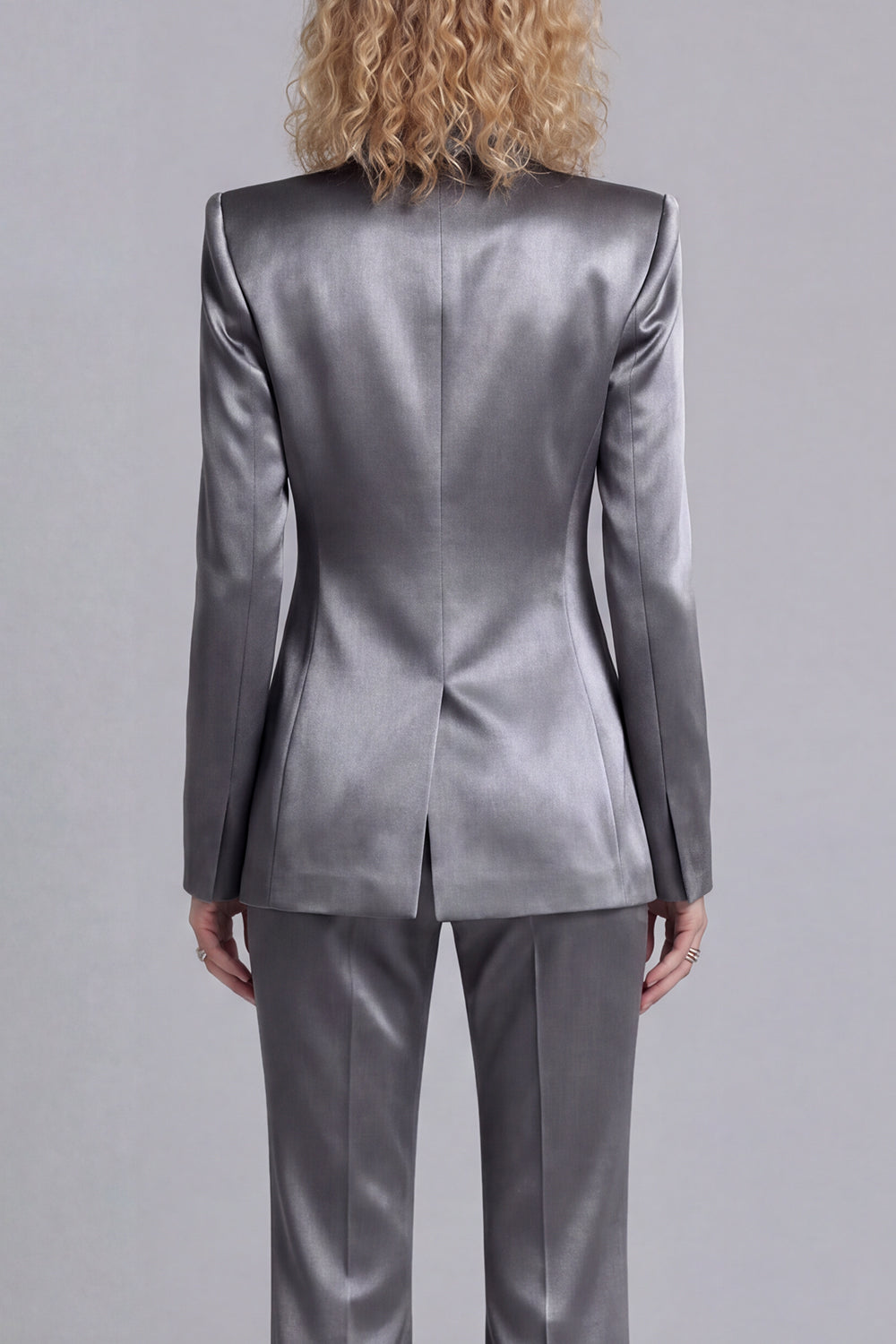 Peaked Lapel Satin Blue 2 Piece Single Buckle Women Suits