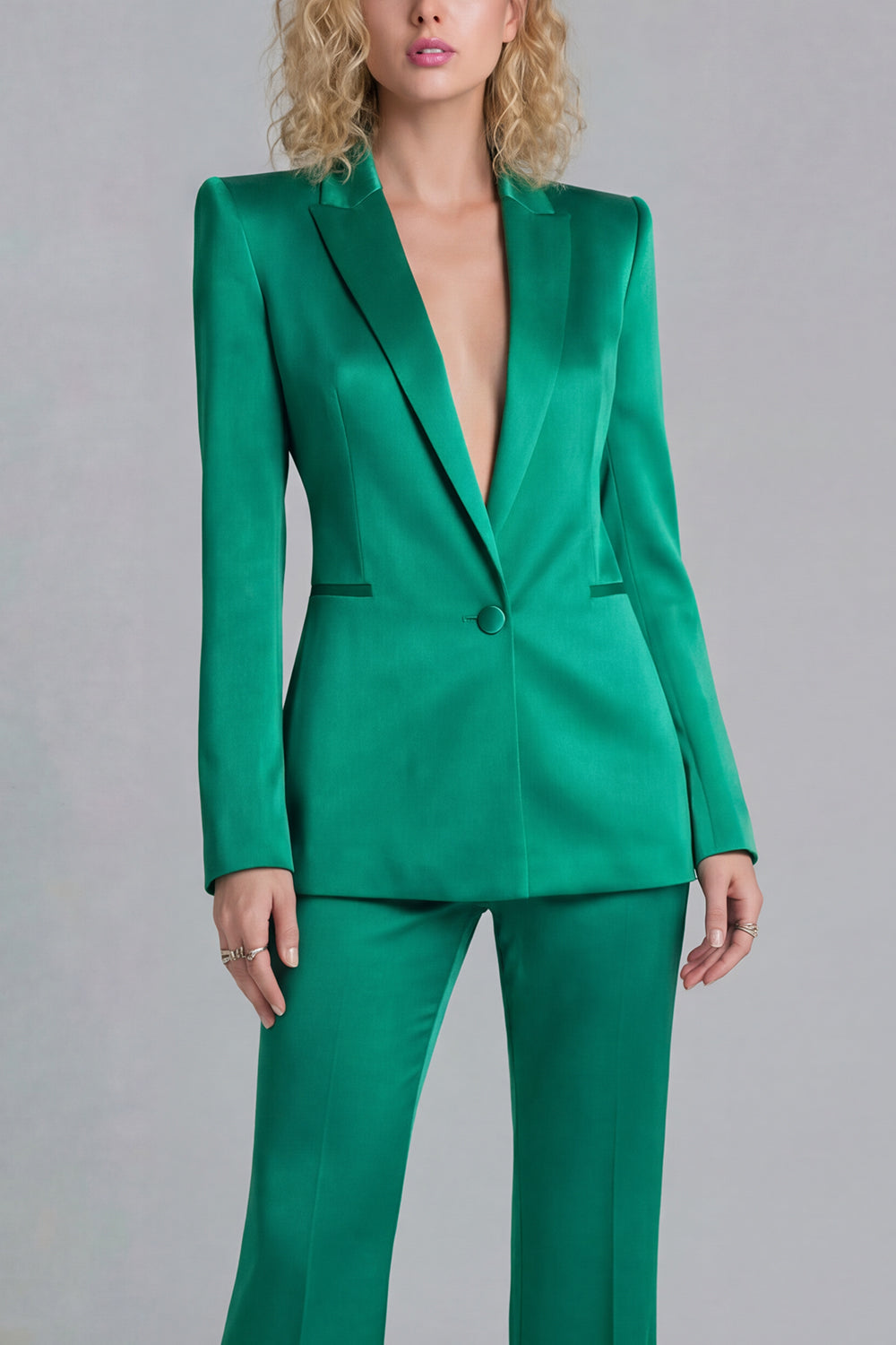 Peaked Lapel Satin Blue 2 Piece Single Buckle Women Suits