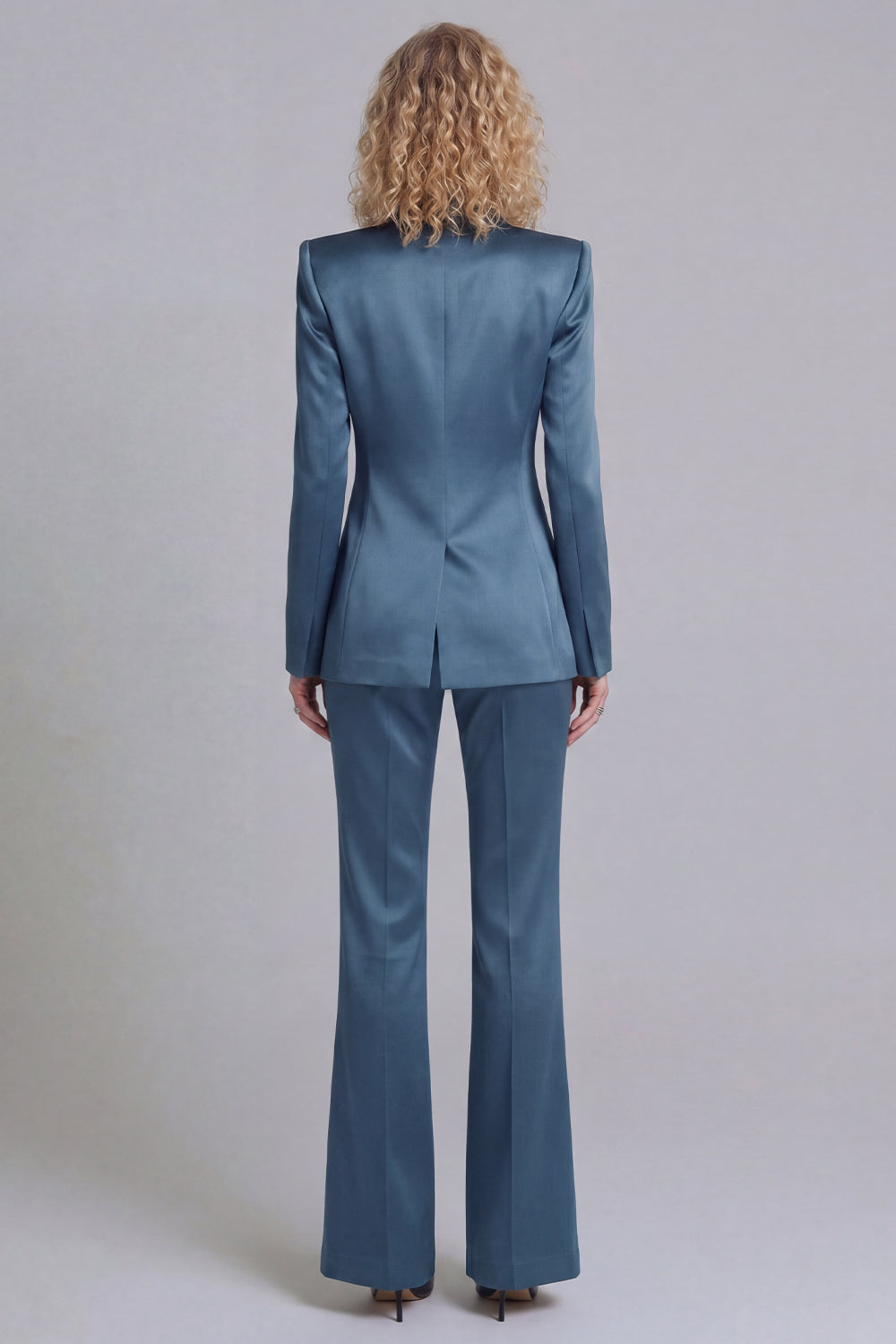 Peaked Lapel Satin Blue 2 Piece Single Buckle Women Suits