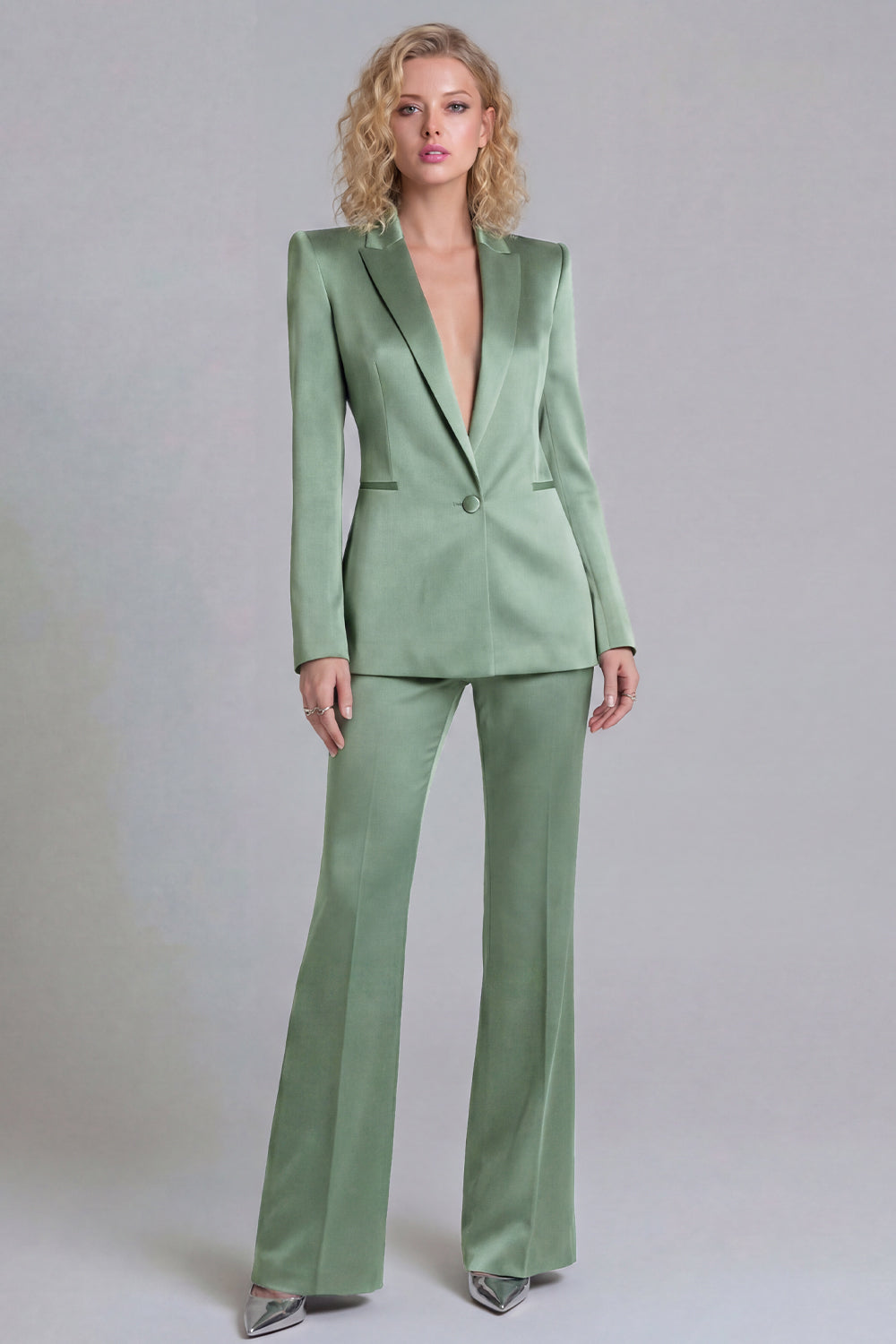 Peaked Lapel Satin Blue 2 Piece Single Buckle Women Suits