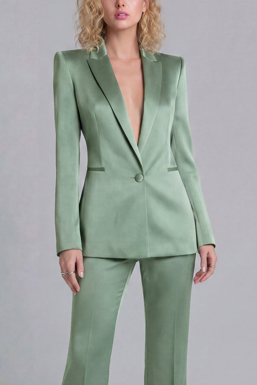 Peaked Lapel Satin Blue 2 Piece Single Buckle Women Suits