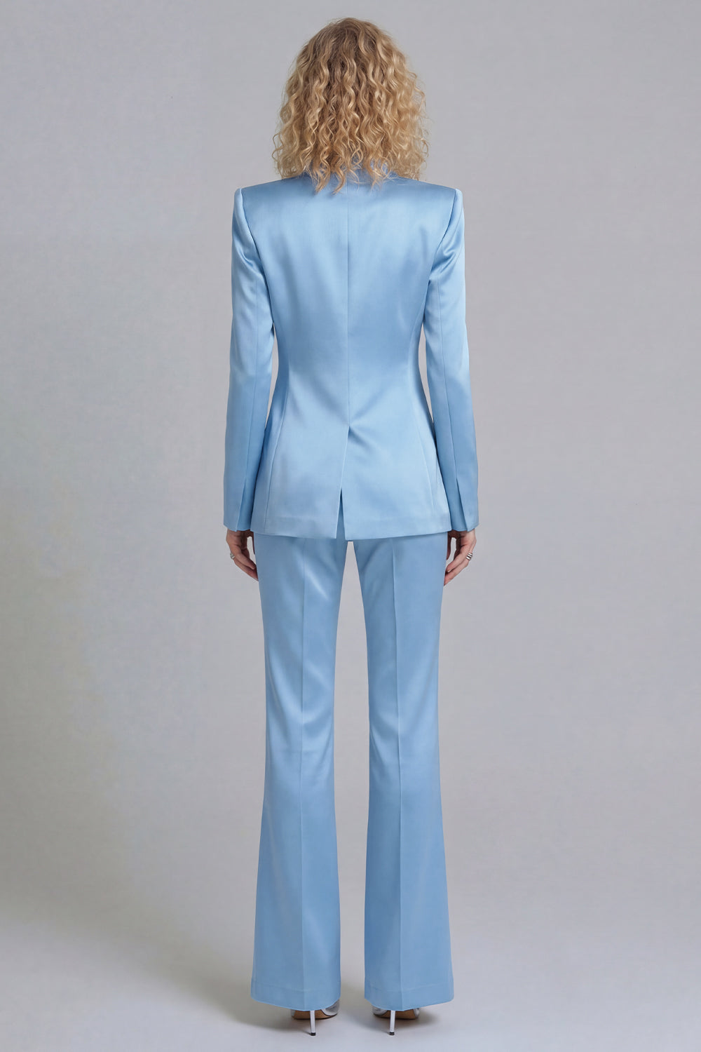 Peaked Lapel Satin Blue 2 Piece Single Buckle Women Suits