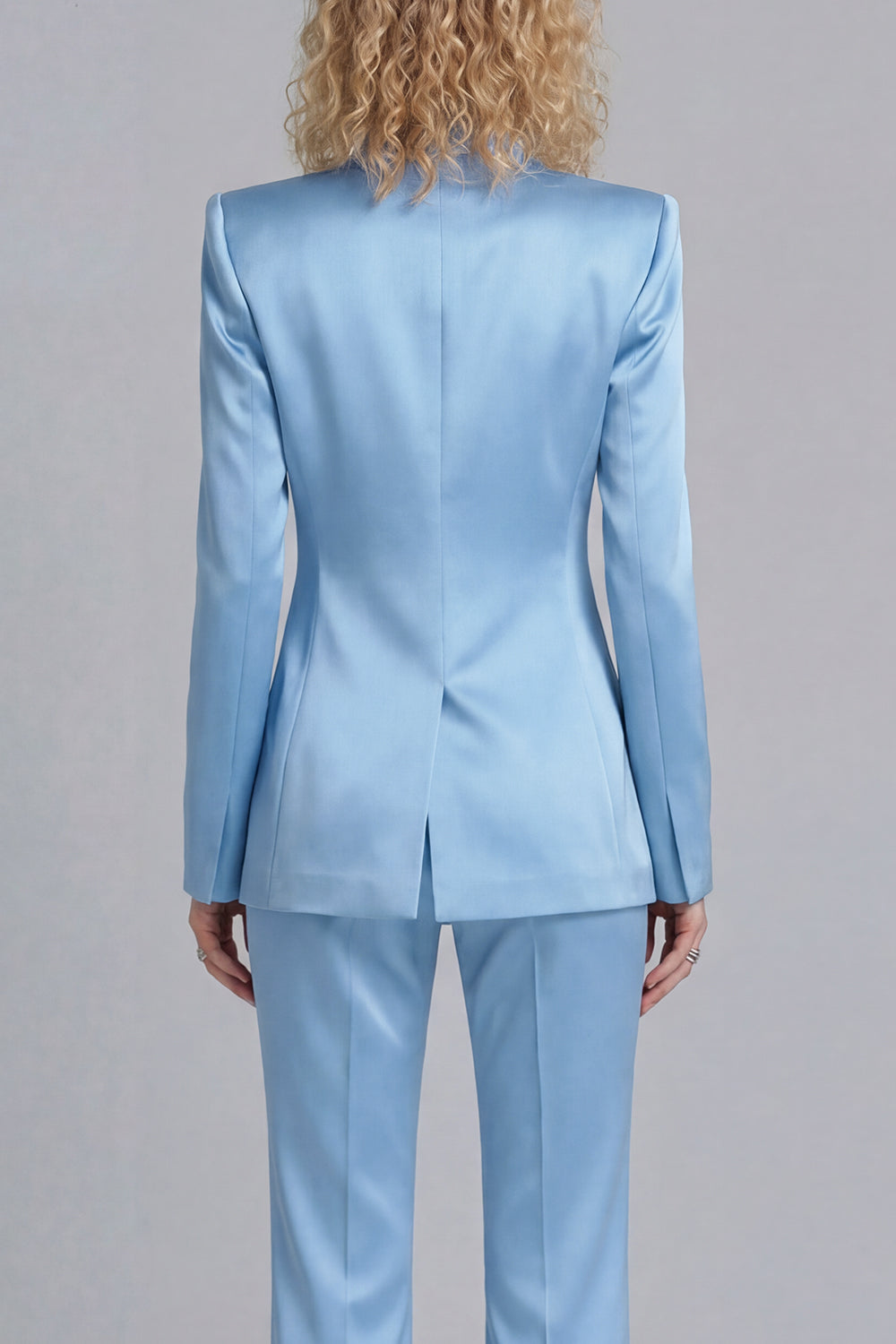 Peaked Lapel Satin Blue 2 Piece Single Buckle Women Suits